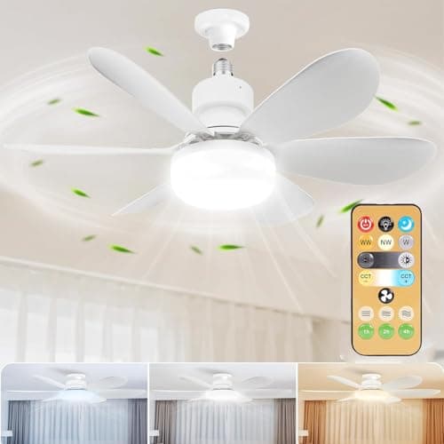 Image of LINNIW Ceiling Fan with LED Lights,E27 30W Noiseless Ceiling Lamp with Fan and Remote,1/2/4H Timing,3 Color Dimmable LED,3 Speeds Led Ceiling Fans for Bedroom Living Room Dorm
