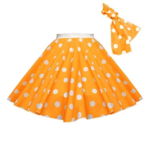 Image of Children's Polka Dot Skirt Rock n Roll 50's/ 60's Style (13-15 yrs (26" Waist), Orange & White spot)