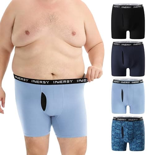 Image of INNERSY Plus Size Mens Boxers Cotton Underpants Breathable Trunks Underwear with Fly Mulitipack 4 (XL, Black/Blue/Navy Blue/Crab-pattern)
