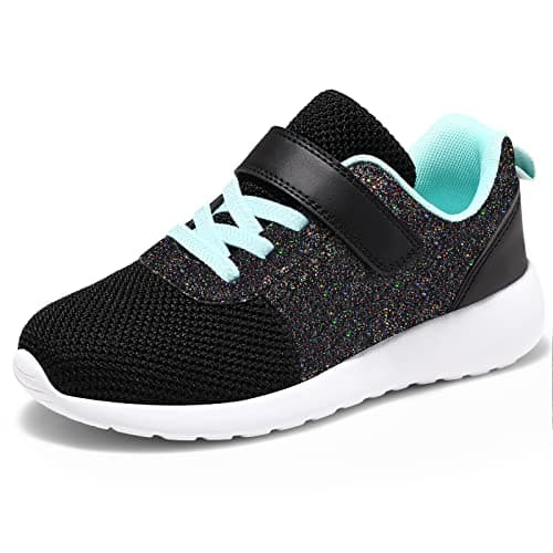 Image of Girls Trainers Kids Athletic Shoes Toddlers Glitter Casual Lightweight Sneakers Sports Shoes Breathable Tennis Road Trail Running Shoes Black UK1