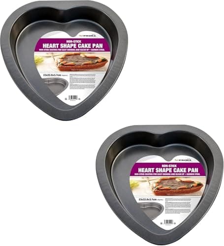 Image of Prima Set Of 2 Heart Shaped Cake Tins, Romantic Grey Heart Shape, Non Stick Carbon Steel Bake Pan, Ideal For Cakes, Cheesecakes & Loaves, Black