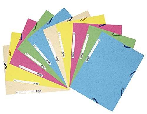 Image of Exacompta - Ref 55550E - Europa Elasticated 3 Flap Folders (Pack of 10) - 24 x 32cm, Suitable for A4 Documents, 400gsm Genuine Premium Pressboard - Assorted Colours