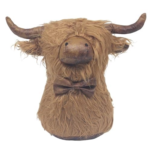 Image of Lesser & Pavey Highland Cow Bowtie Doorstop | Decorative Animal Door Stopper for Home & Office | Weighted Fabric Door Stop for Living Room, Bedroom & Hallway | Charming Gift Idea for Women & Men