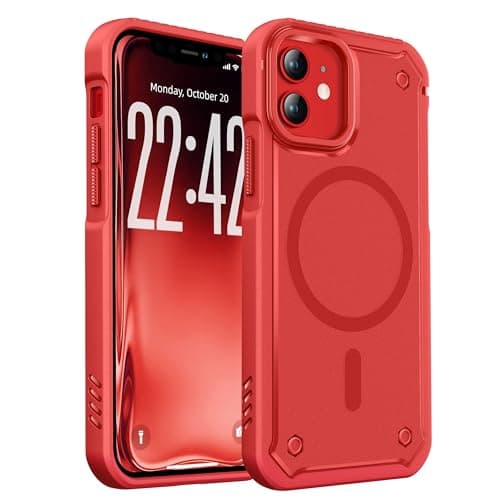 Image of ORETECH Magnetic for iPhone 12 Case, [Compatible with MagSafe] [25 FT Shockproof ] 360° Rugged Armor Protection Matte Dual-Layer Shockproof iPhone 12 Pro Phone Case - Red