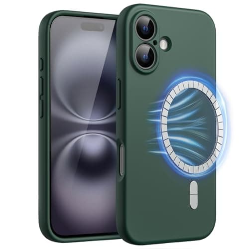 Image of JETech Magnetic Silicone Case for iPhone 16 6.1-Inch, Compatible with MagSafe, Silky Soft Touch, Shock Absorbing Phone Cover with Camera Lens Full Protection (Midnight Green)