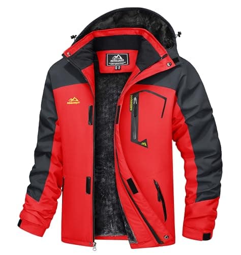 Image of TACVASEN Skiing Jackets Men Waterproof Snowboarding Fleece Thermal Jacket Casual Outdoor Soft Shell Jackets with Zipper Hood Sportswear Red