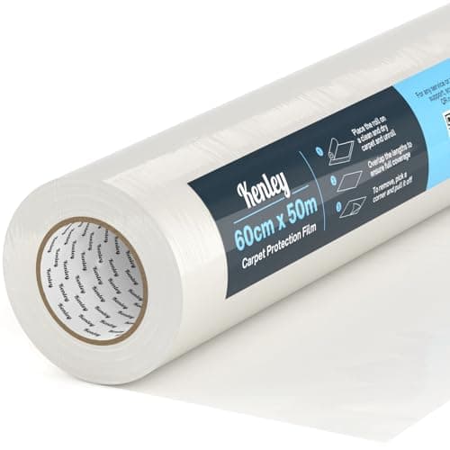 Image of Carpet Protector Roll - Self Adhesive Carpet Protection Film - 50m x 60cm Sticky Clear Plastic Carpet Stair Hard Floor Cover - Heavy Duty Puncture Resistant & Waterproof Protective Floor Covering
