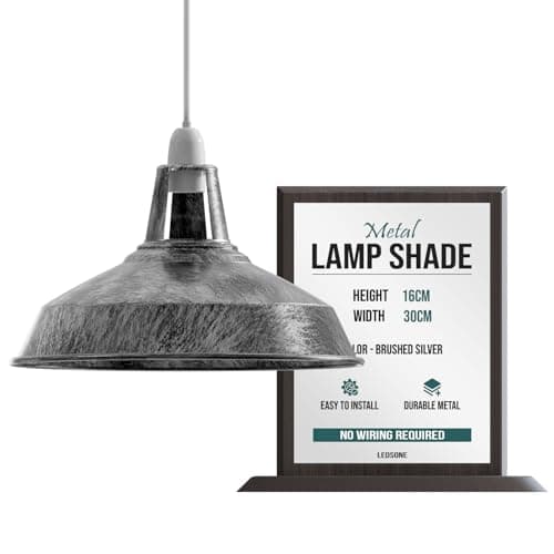 Image of LEDSone Brushed Silver Metal Lamp Shades in a Retro Modern Style Antique Shades for Ceiling Lights, Lampshades for Vintage Industrial Pendant Lights Bedroom, Kitchen, and Bathroom