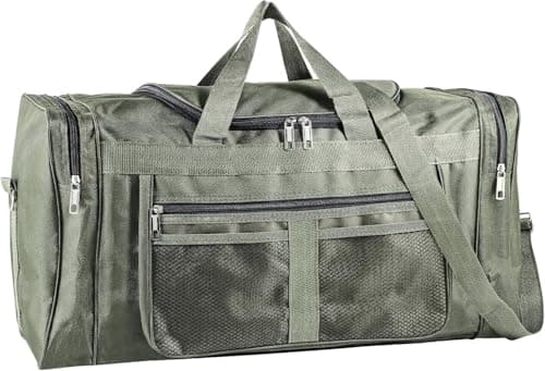 Image of BREEZENEST Large Sports Holdall Bag 60L Duffel - Water Resistant Nylon Gym Bag for Men, Fishing & Travel, Army Green/Black, Spacious 56x29x24cm Weekender Bag with Shoulder Strap (Green)