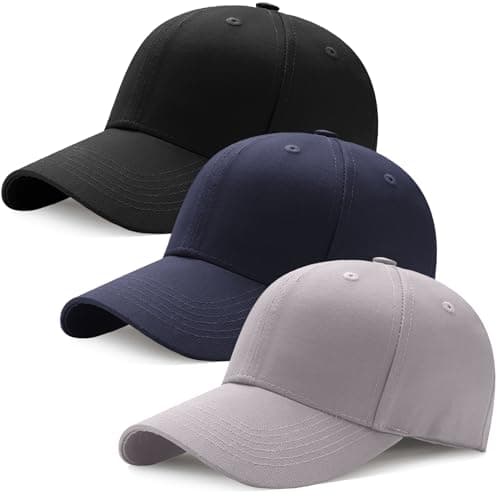 Image of 3PCS Baseball Cap for Men Women, Unisex Cotton 6 Panel Plain Baseball Hat Adjustable Breathable Summer Sun Visor Hat Trucker Cap Outdoor Sport Hats (Black, Light Grey, Navy Blue)
