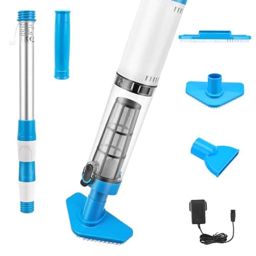 Image of Pool Vacuum Cleaner, Strong Suction & 3 Replaced Cleaning Heads Pool Cleaner, Automatic Sensor with a Telescopic Pole, Rechargeable Pool Vacuum Cleaner for In/Above Ground Pools, Hot Tubs, Spas