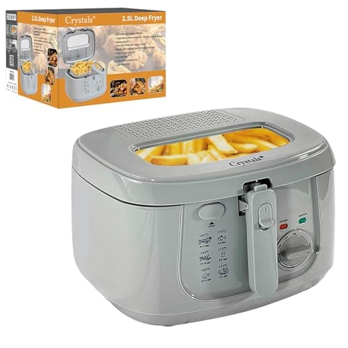 Image of Crystals 2.5L Electric Deep Fat Fryer with Non-Stick Coating, Viewing Window, Internal Mesh Basket & Safety Handle – 1800W Countertop Deep Fryer for Fast & Easy Cooking, Home Kitchen Use (Grey)