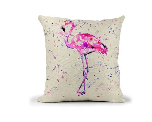 Image of Vixar Flamingo Animals Watercolour Rainbow Art Linnen Cushion With filling or cover only, 40x40cm, gift, christmas, Birthday (cover only)