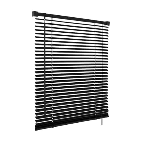 Image of PVC Venetian Blind Blinds Easy Fit Curtains Trimmable Fittings Windows Treatment Shutters Twist Open Close (Black, 120x150)