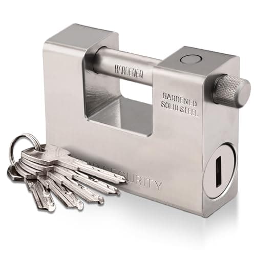 Image of CDC DIGI 94mm Heavy Duty Padlock with 5 Keys, Padlock Shed Chrome-Plated Hardened Solid Steel Lock for Containers, Garages, Sheds, Gates and Warehouses.