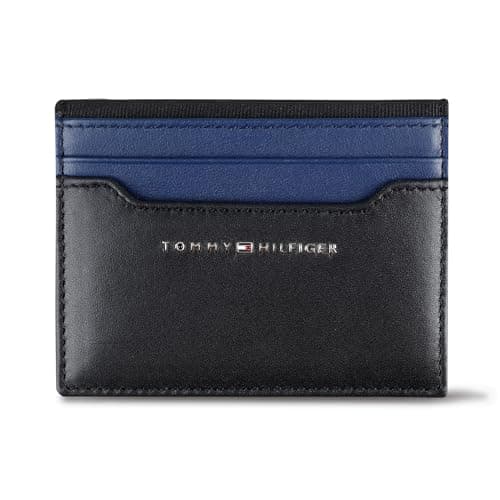 Image of Tommy Hilfiger Men's Leather Slim Front Pocket Wallet, Blue/Black Reversible, One Size