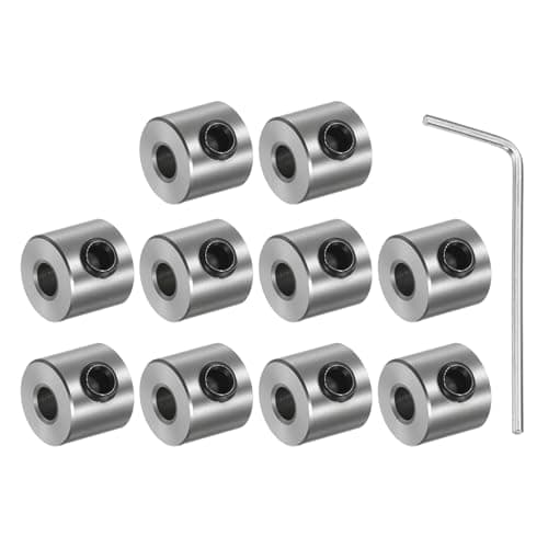 Image of HiPicco Set Screw Collars, 10 Pack 2mm Bore Shaft Lock Collars, 7mm OD, 7mm Width, 304 Stainless Steel Landing Gear Stopper Wheel Collar, Includes Wrench