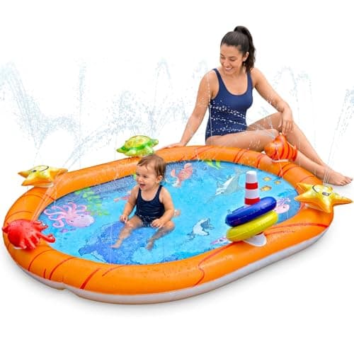Image of Splosh Sealife Splash Pad Pool For Toddlers With Max 10cm Pool Depth - Splashing/Paddling Pool For Kids Age 2-5 Years - Includes BONUS Inflatable Games - Toddler Swimming Pool - Size 1.5m x 1.15m