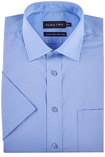 Image of Double Two Mens Short Sleeved Non Iron Cotton Rich Shirts (4500-2) in Fresh Blue in (Collar 21/Chest 62-61")