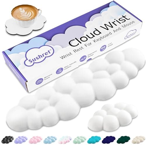 Image of Sushret Cloud Wrist Rest Keyboard, Cloud Palm Rest Set with PU Leather Memory Foam, Cute Keyboard Rest for Wrist Support and Arm Rest, Desk Cloud Wrist Pad for PC/Gaming/Hand Cushion/Computer-White