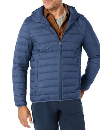 Image of Amazon Essentials Men's Lightweight Water-Resistant Packable Hooded Puffer Jacket, Navy, XS