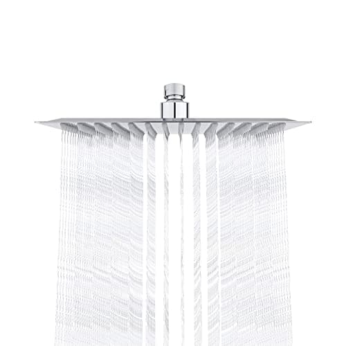 Image of Ibergrif M20297 Rain Shower Head, 10 Inch Square Fixed Showerhead, 304 Stainless Steel Ultra Thin Top Spray Shower Head with 196 Silicone Jets for Bathroom, Chrome