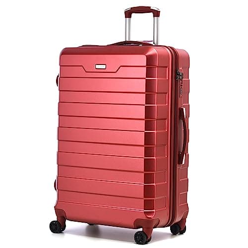 Image of RMW Suitcase Large Medium Cabin Size | Hard Shell | Lightweight | 4 Dual Spinner Wheels | Trolley Luggage Suitcase | Hold Check in Luggage | TSA Combination Lock (Red Wine, Medium 24")