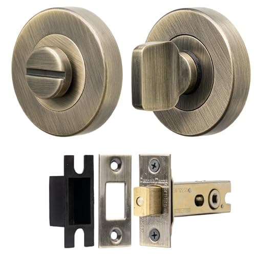 Image of Decoranddecor Deadbolt Thumb Turn & Release Internal Bathroom Door Lock, 3 in (76 mm) Backset, Fire Rated, Antique Brass