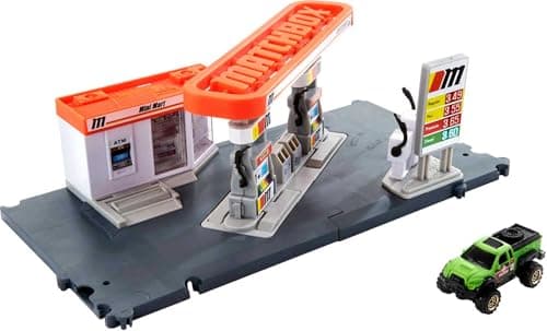 Image of Matchbox Action Drivers Matchbox Fuel Station Playset for Kids 3 Years Old & Up, with 1 1:64 Scale Vehicle, Finger-Play Gas Pumps, & Can Connect to Other Sets, GVY84