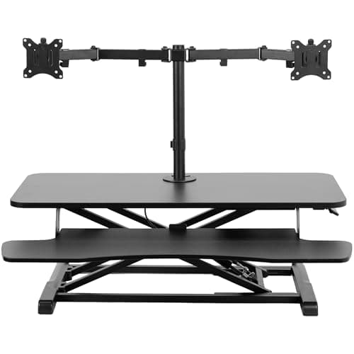 Image of VIVO Height Adjustable 91cm Standing Desk Converter with Dual 13 to 30 inch Monitor Stand, Sit Stand Monitor Mount and Desk Riser, Black, DESK-V036K-M2