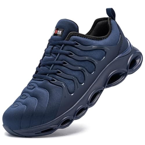 Image of LARNMERN Steel Toe Cap Trainers Mens Safety Trainers Breathable Safety Shoes Comfortable Work Shoes Lightweight Cushioning Fashion (Navy Blue,9 UK)