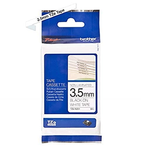 Image of Brother TZe-N201 Labelling Tape Cassette, Black on White, 3.5mm (W) x 8M (L), Non-Laminated, Brother Genuine Supplies