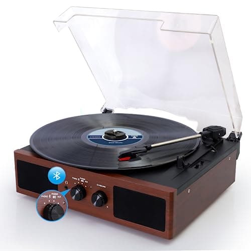 Image of Hernido Vinyl Record Player, Belt-Driven 3-Speed Turntable, Bluetooth Speaker with Input & Output Function, Supports AUX-in, RCA Output, Headphone Jack