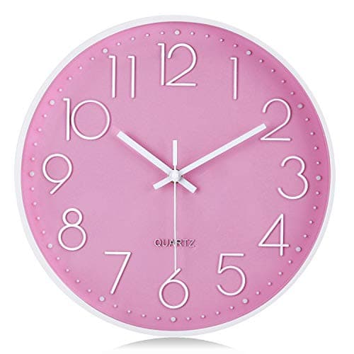 Image of Lafocuse 12 Inch Pink Wall Clock Silent Non Ticking, Modern Girls Room Clock, Quartz Decorative Wall Clocks Battery Operated for Kitchen Living Room Bedroom