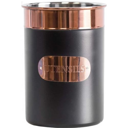 Image of ARIATI Black And Copper Vintage Kitchen Utensil Storage Holder Caddy Storage Holder Stunning Utensil Cutlery Organiser Pot Spatula Holder for Countertop