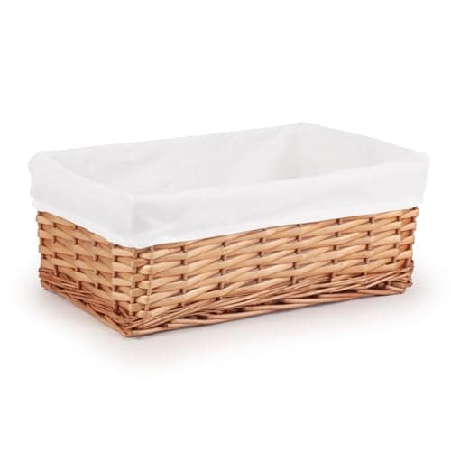 Image of Woodluv Brown Wicker Storage Basket W/Off White Cloth Lining Xmas Hamper - Medium