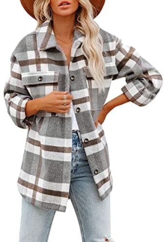 Image of Jhsnjnr Women's Jackets Casual Long Sleeve Blouse Shirts Button Up Checked Flannel Shacket