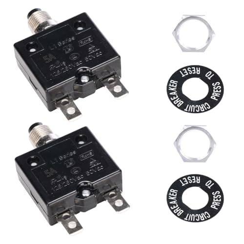 Image of AFOERIT Thermal Circuit Breaker 5A Manual Reset L1 Series 125-250V AC / 50V DC Overload Protector Automotive Marine RV Electrical Systems 5A 2 Pack
