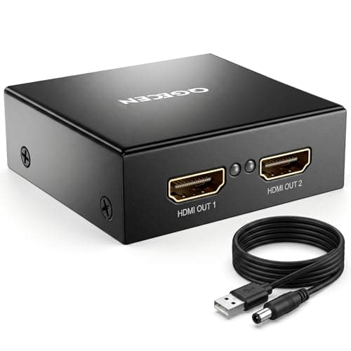 Image of QGECEN HDMI Splitter 1 in 2 Out, 4K@30Hz Metal HDMI 1.4 Distributor for Dual Monitors (Mirror Only, Not Extend), Compatible with Sky Box, PS4, Switch, CCTV, includes USB Cable