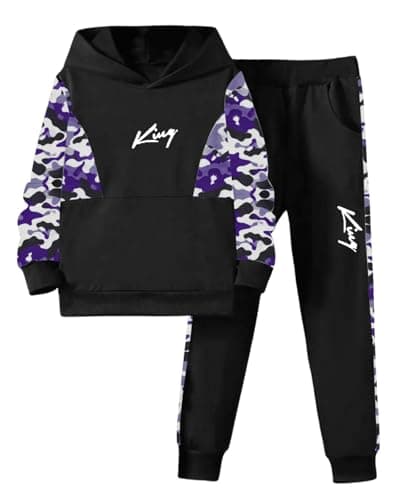 Image of Xumplo Boys Tracksuit Kids Hoodie Tops and Jogger Outfits Teen Boys Casual Clothes Set Tween 2 Piece Sweatsuit Clothing Camouflage 10-12 Years
