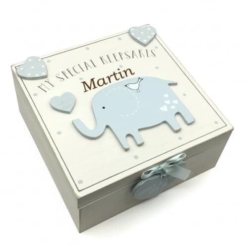Image of ukgiftstoreonline Personalised Baby Boy wooden Memories Keepsake Box Vintage Style