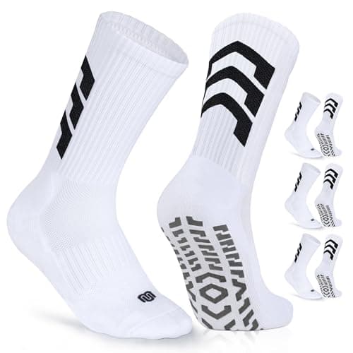 Image of CLOSEMATE Football Grip Socks Non Slip Sport Socks for Men Women with Anti Blister Pads Wicking Breathable Cushioned Soccer Running 3 Pairs(3White, Size L)