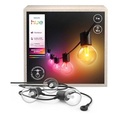 Image of Philips Hue Festavia Globe String Lights, White and Colour Ambience, 7M, 10 Dimmable Bulbs, Exterior House Lights, Control Waterproof Outdoor Lights with Hue App, Alexa, Google Assistant & Apple Home