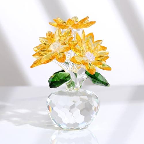 Image of Movdyka Crystal Yellow Daisy Bouquet Figurines Gifts for Her Glass Floral Ornaments for Women Living Room Collectible Flowers Statue Paperweight Presents Christmas Birthday Valentine's Day
