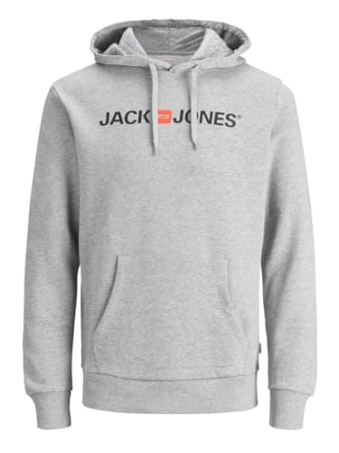 Image of Jack & Jones Men's Jjecorp Logo Sweat Noos Hoodie, Grey (Light Grey Melange Detail:reg Fit - Melange), XXL UK