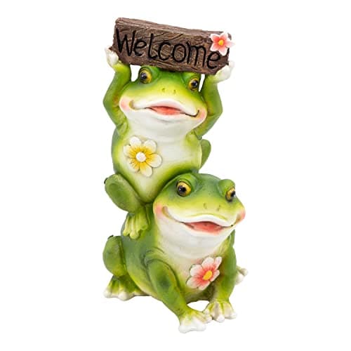 Image of GardenKraft 10979 Welcome Frogs Garden Ornament/Cute Colourful Welcome Sign/Durable Polyresin Material/Water-Resistant/Hand-Painted/Great Garden Gift