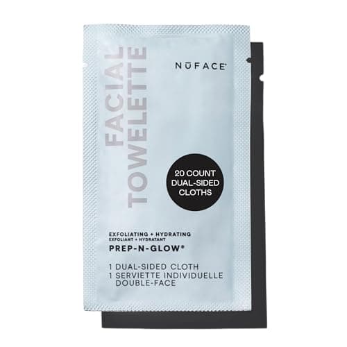 Image of NuFACE Prep-N-Glow Facial Towelettes - 2-in-1 Exfoliating Makeup Remover Wipes, Hyaluronic Acid Travel Face Wipes to Hydrate for Glowing Skin - 20 Individually Wrapped Cloths