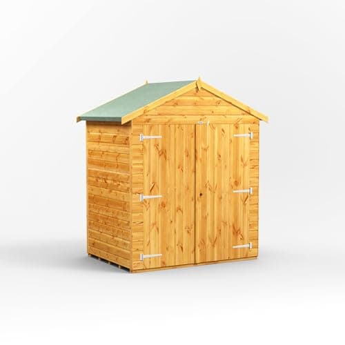 Image of Powersheds High Grade Premium Apex Garden Wooden Storage Shed with Tongue and Groove Cladding, Security Features, Extra Wide Doors and made from Extra Thick Timber (4x6)