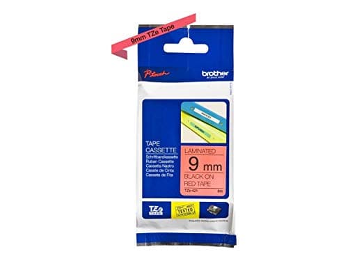 Image of Brother TZe-421 Labelling Tape Cassette, 9 mm (W) x 8 m (L), Laminated, Brother Genuine Supplies - Black on Red