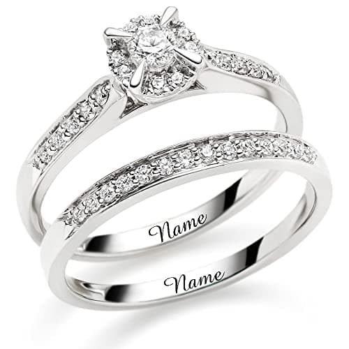 Image of SISGEM 0.34ct Natural Diamond Bridal Sets, 9 ct Solid White Gold Solitaire Wedding Set for Her, G, SI2, for Women Ladies Girls Valentines Engagement Wedding Christmas (Size: M)